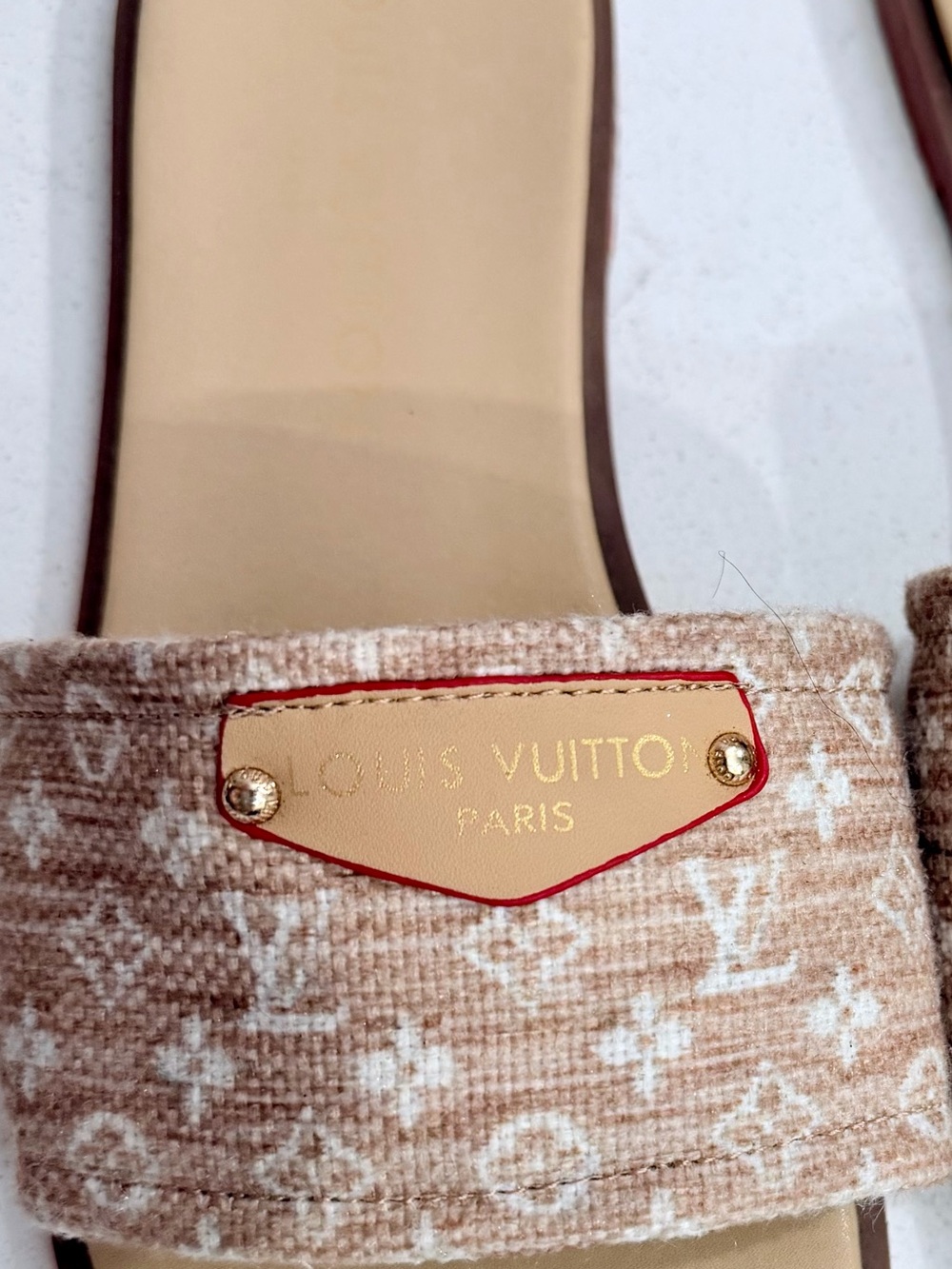 Louis Vuitton Tan Monogram Knit Slide Sandals